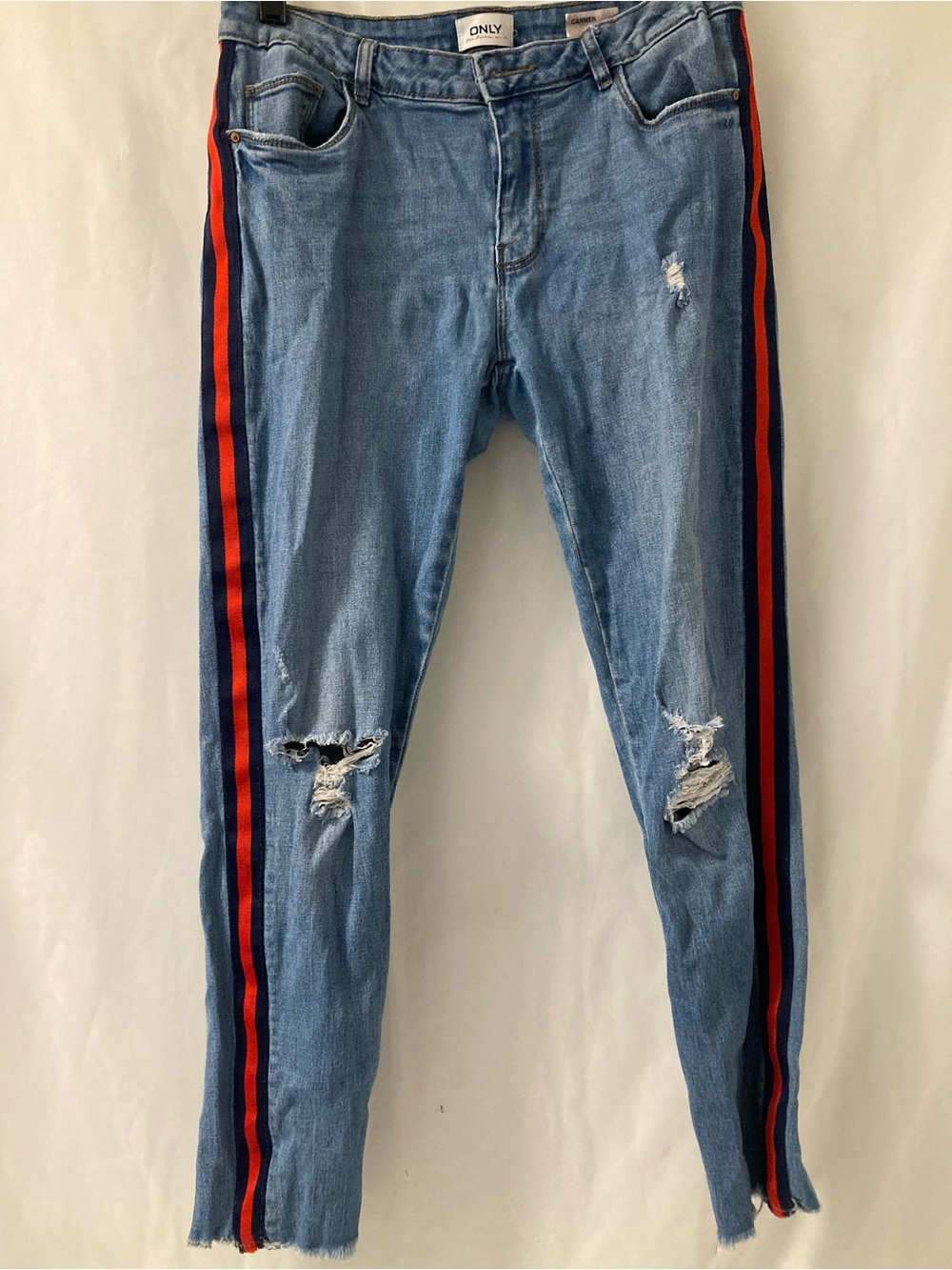 ONLY Carmen Distressed Side Stripe Skinny Jeans Size 30 Y2K